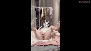 Asian girl knows how to position both holes to be in play