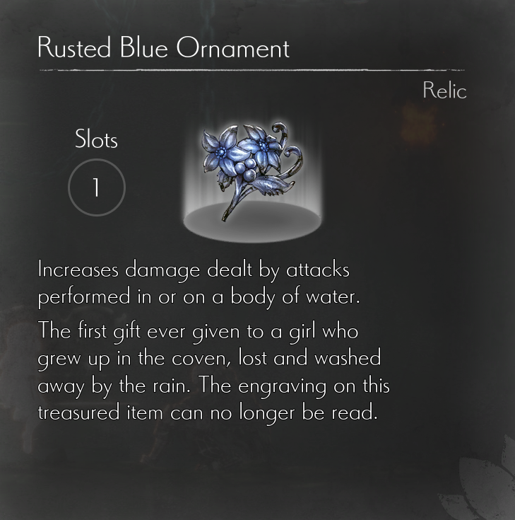 ENDER LILIES - List of All Relics Information in Ender Lilies: Quietus of the Knights - Rusted Bule Ornament