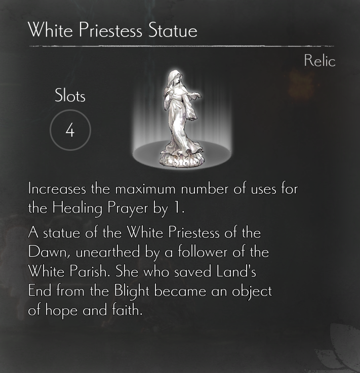 ENDER LILIES - List of All Relics Information in Ender Lilies: Quietus of the Knights - White Priestess Statue
