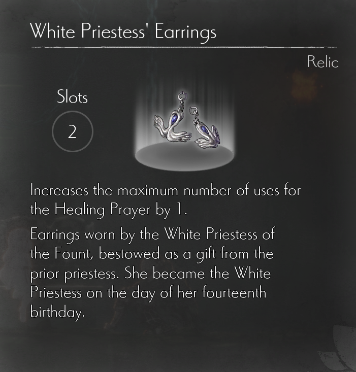 ENDER LILIES - List of All Relics Information in Ender Lilies: Quietus of the Knights - White Priestess' Earrings