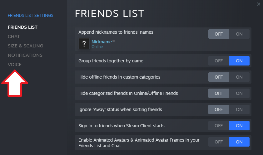 Steam voice chat settings