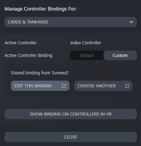 Cards & Tankards - Easier Grabbing For Index Controllers - Open SteamVR And Navigate To Binding Settings - ED06772