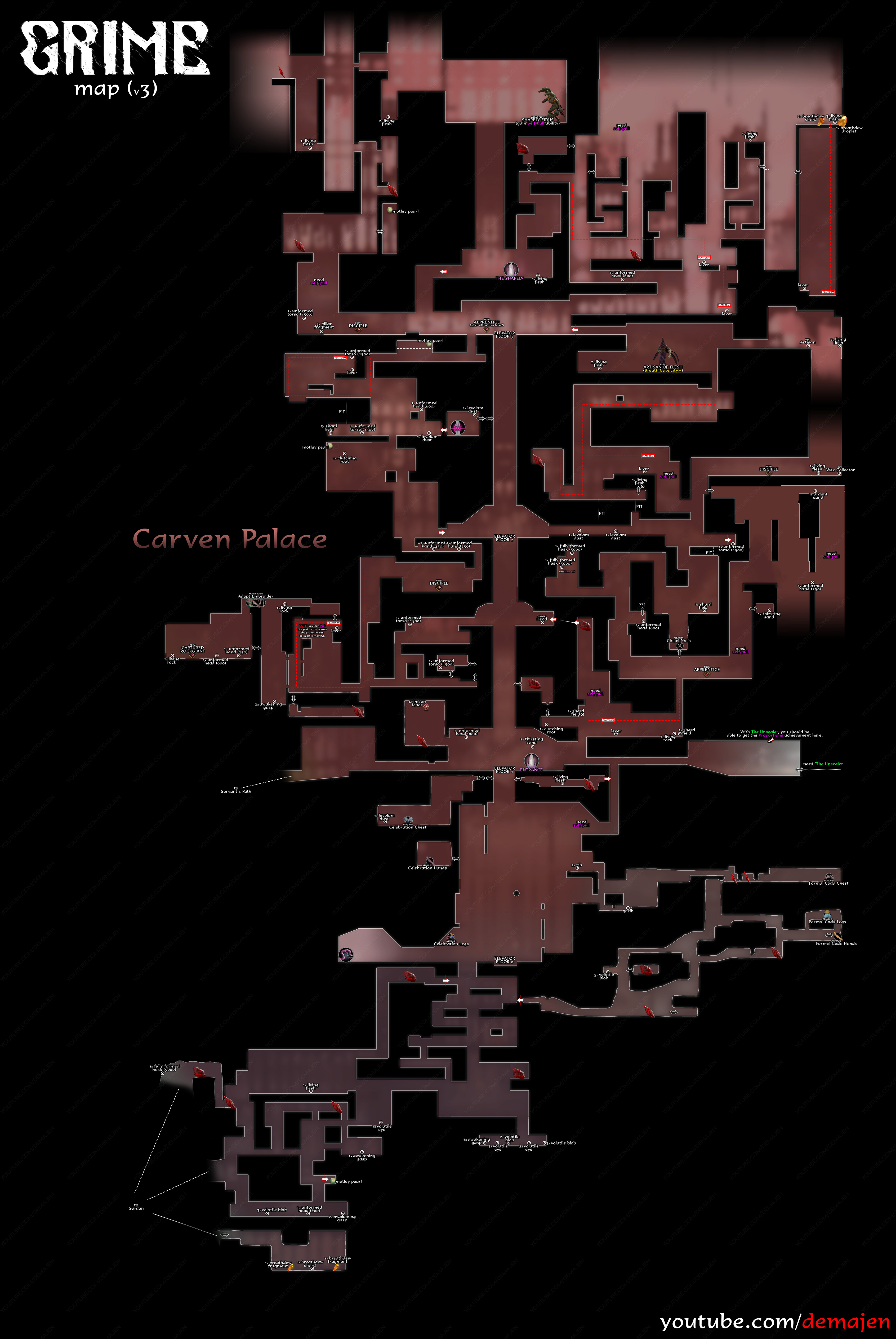 GRIME - All Maps in Game + All Checkpoint Locations - Carven Palace