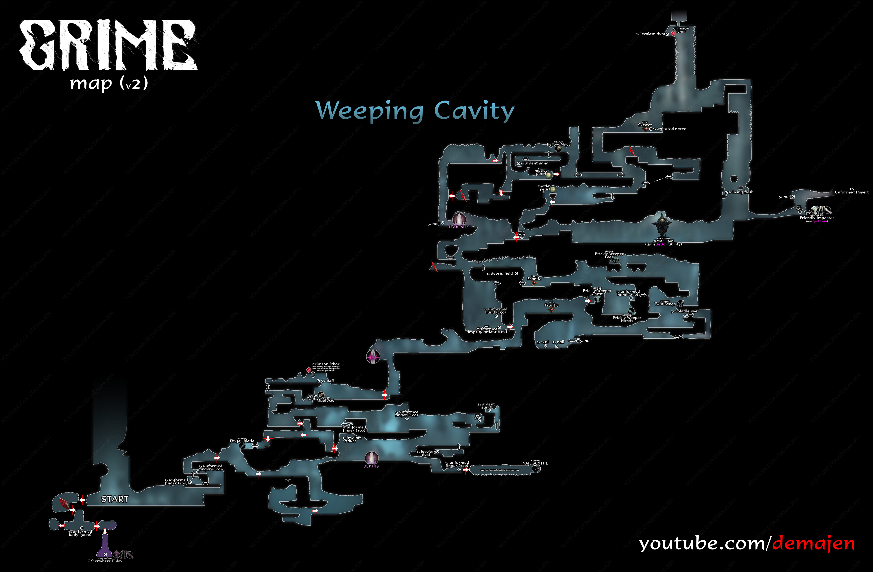 GRIME - All Maps in Game + All Checkpoint Locations - Weeping Cavity