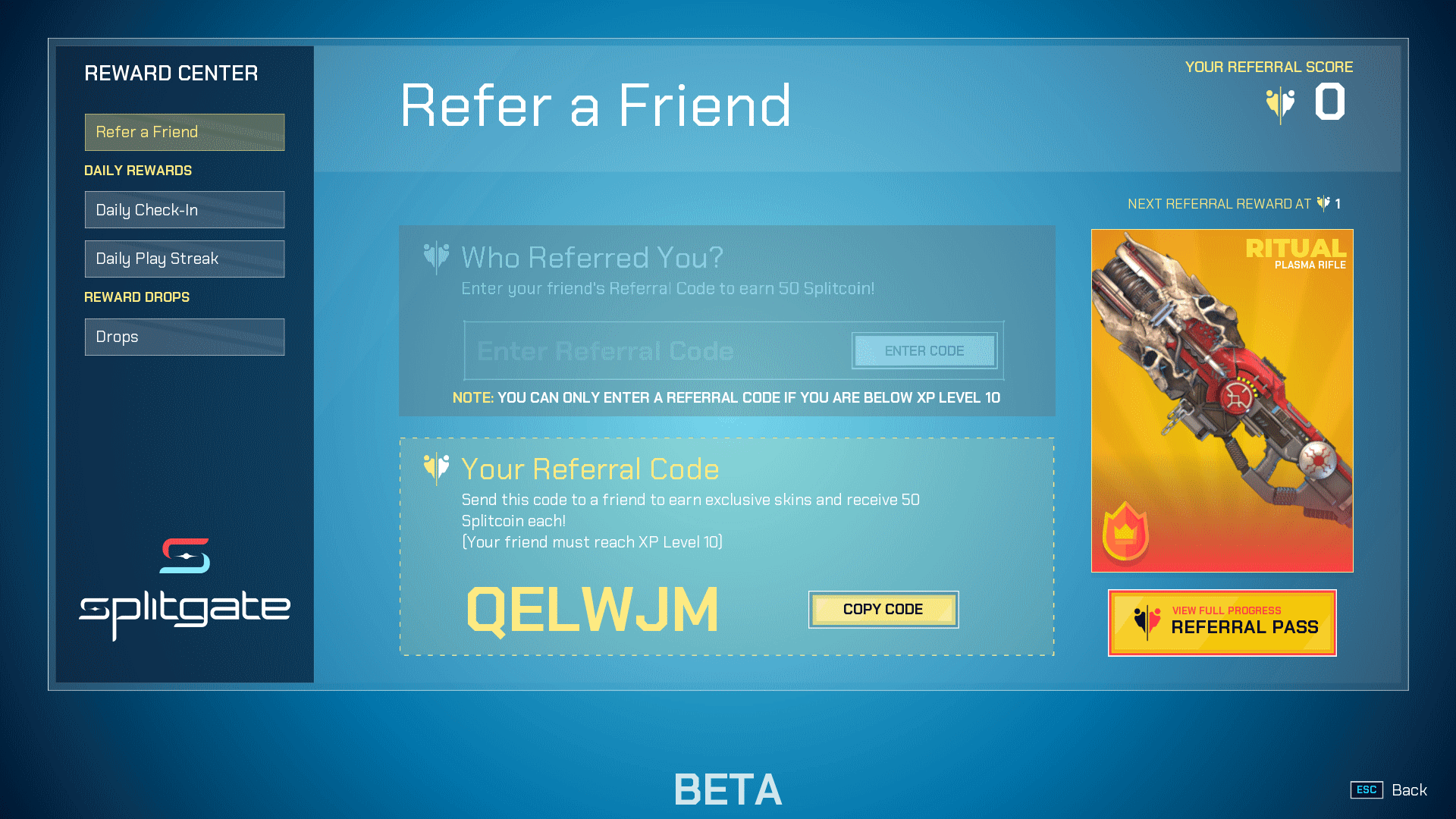 Splitgate (Beta) - How do Referral Codes really Works? Guide - What is a Referral Code? - 1CEB6C5