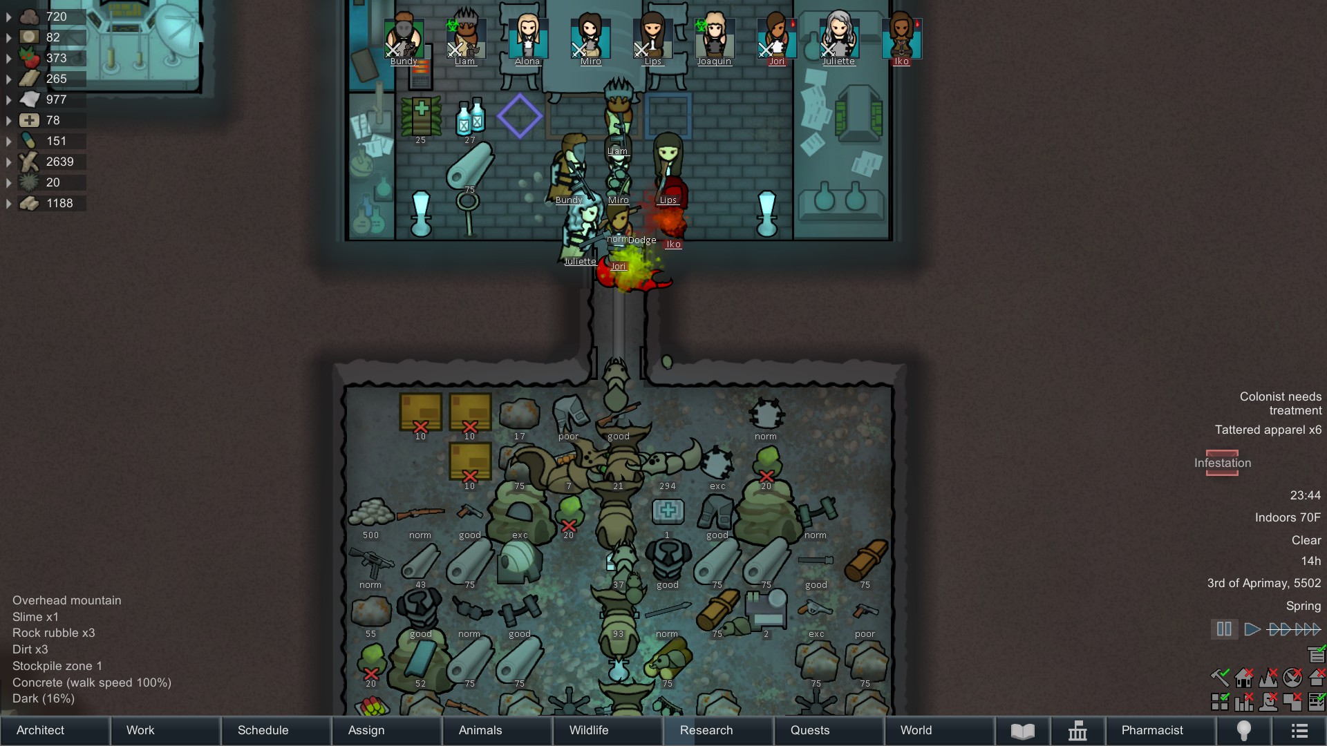 RimWorld - Colony Raids Information in 2 years Guide - Infestation Year Two Example - 6A2C7C8