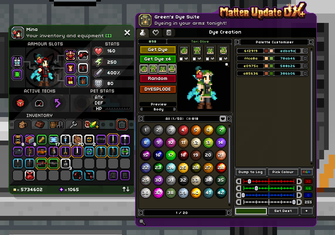 Starbound - Basic Tutorial for Greens dye suite - Colour Hex Value Guide - Making the dye - B5D89D5