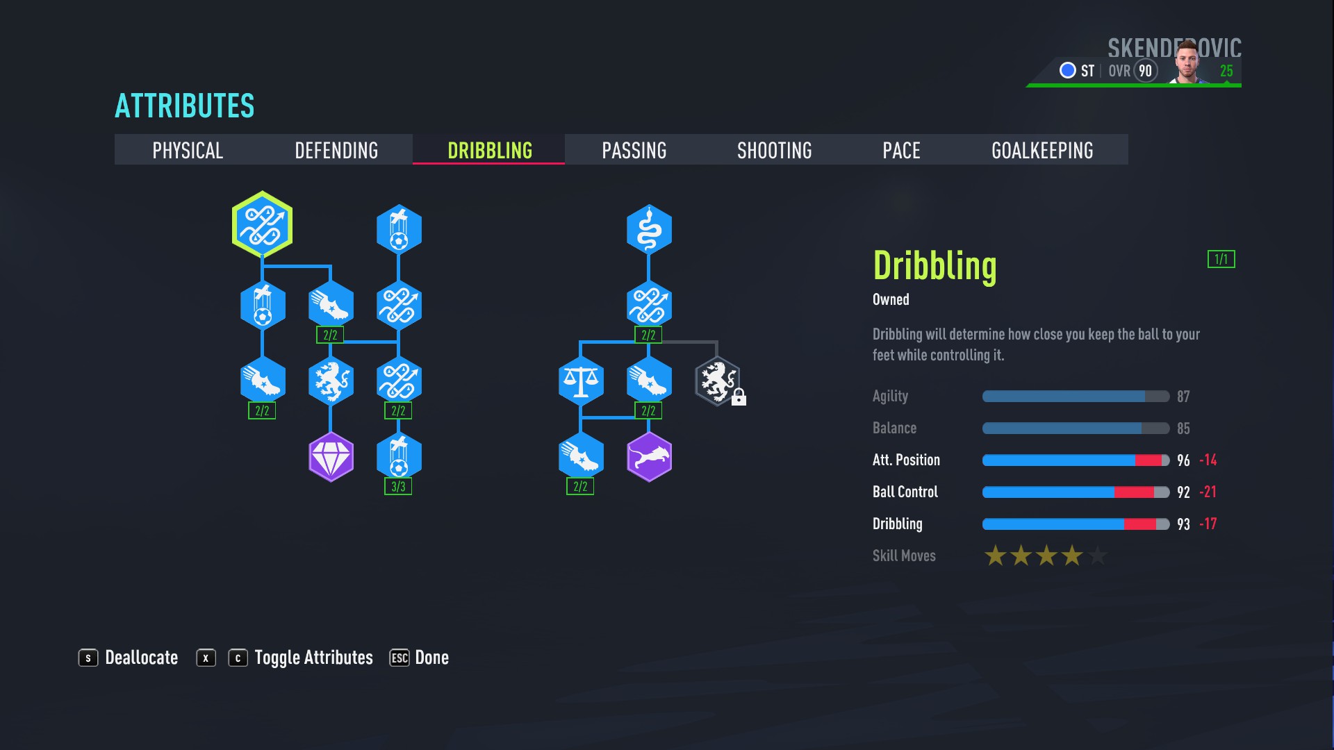 FIFA 22 - Peak Potential in Player Career Mode as a ST in FIFA 22 - Skill Points (Dribbling) - 3E27CF2