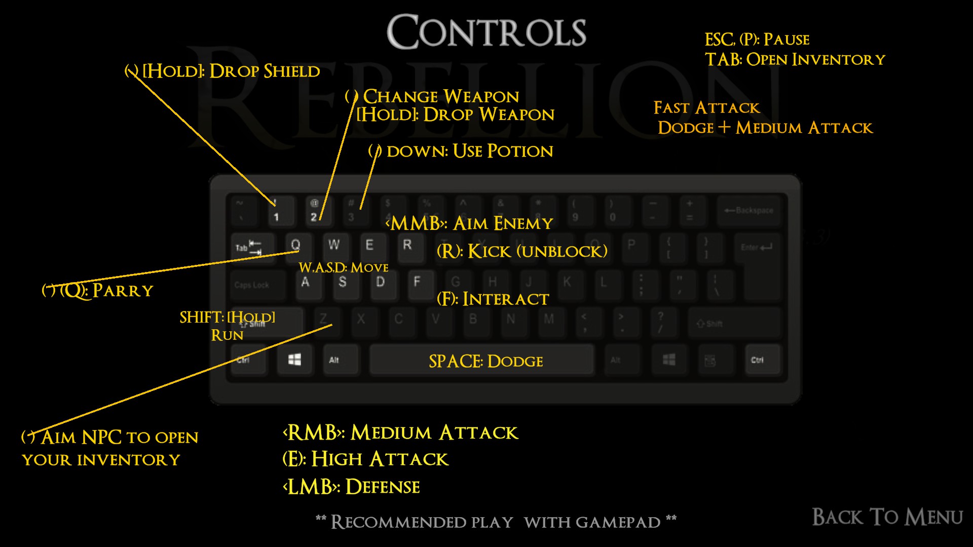 Rebellion: A Rogue Souls Like - Basic Gameplay Tips - Keyboard + Controls + Full Walkthrough - Controls - 7F89AF4