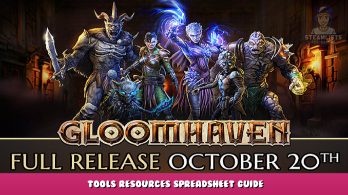 Gloomhaven – Tools & Resources Spreadsheet Guide 1 - steamlists.com