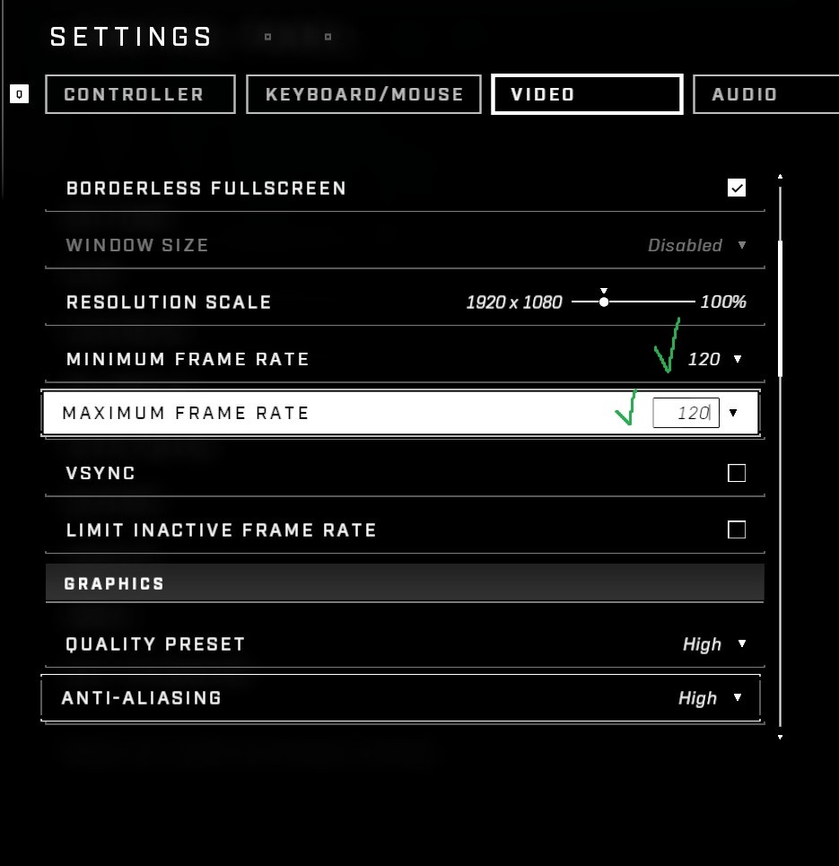 Halo Infinite - How to Fix FPS Stutter - Settings Config - [main] Set minimum and maximum frame rate to your preferred frame rate - 429226F