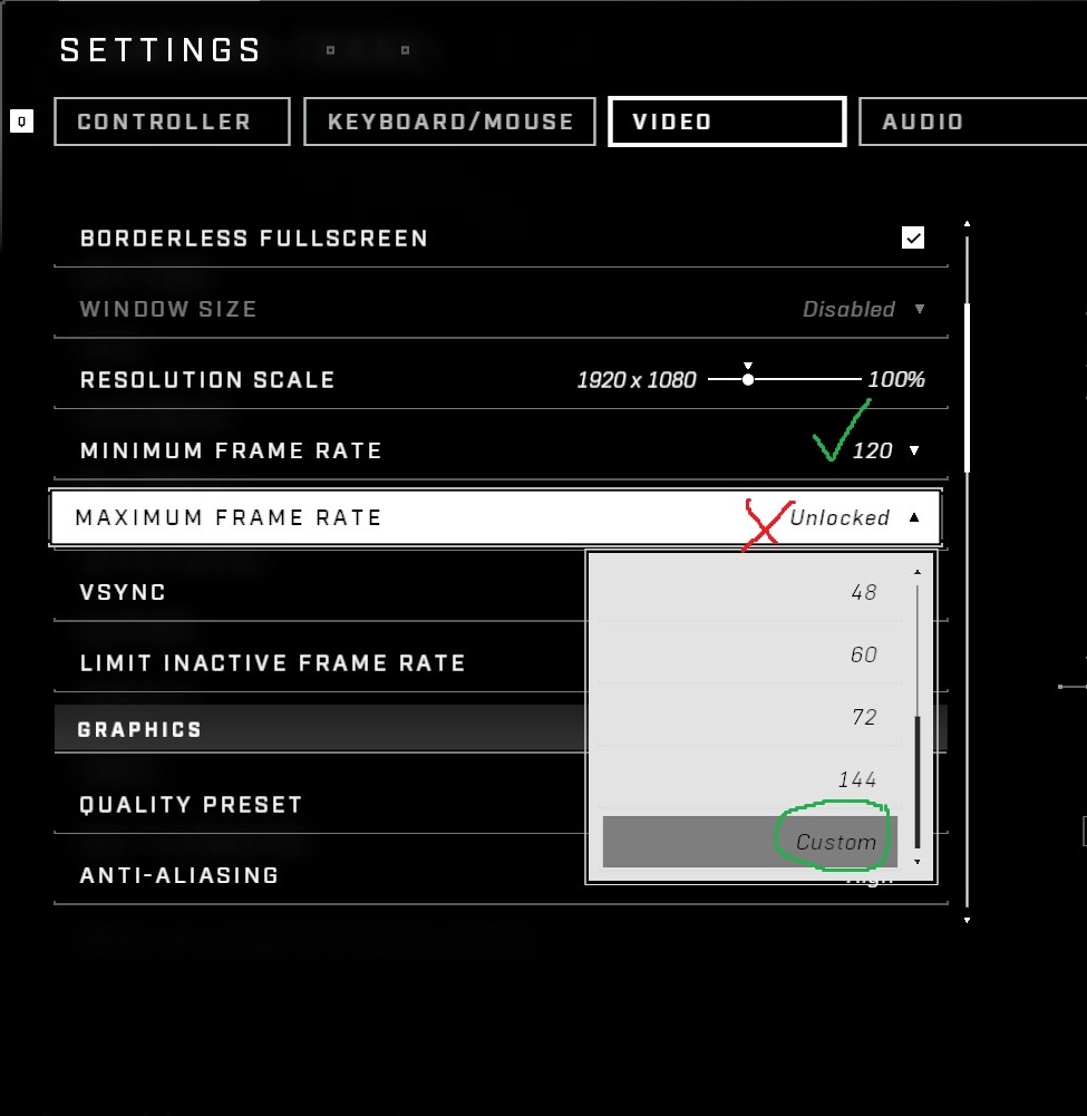 Halo Infinite - How to Fix FPS Stutter - Settings Config - [main] Set minimum and maximum frame rate to your preferred frame rate - C0FDCFF