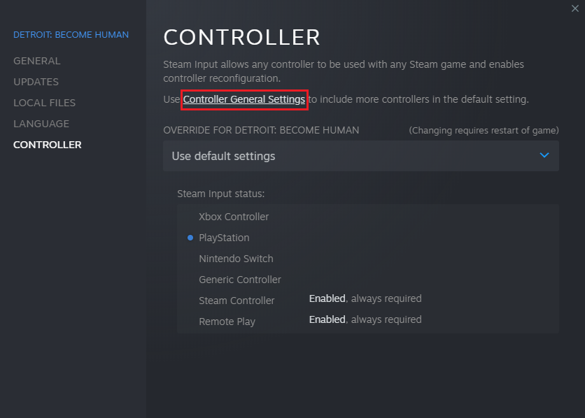 Detroit: Become Human - How to display the correct PlayStation inputs with a DualShock 5 controller - Uncheck the Playstation controller support in Steam settings - 8424106