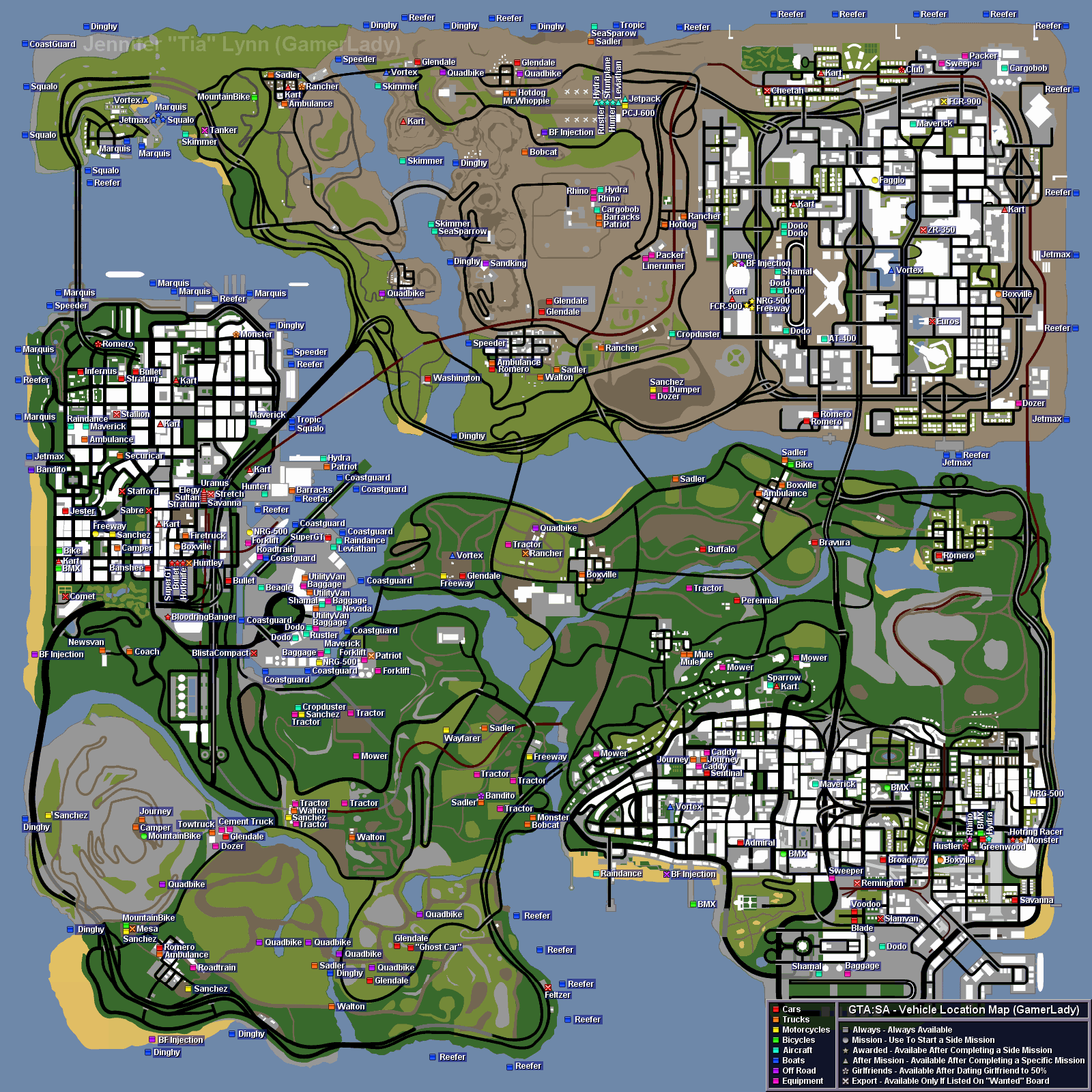 Grand Theft Auto: San Andreas - Useful Maps & Locations - CARS LOCATIONS - 4696927