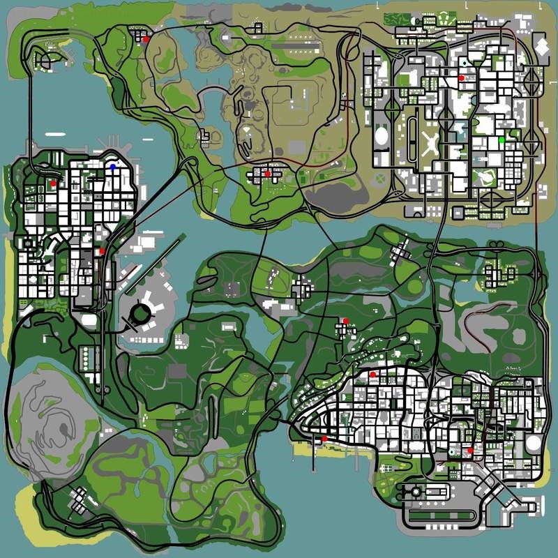 Grand Theft Auto: San Andreas - Useful Maps & Locations - PAY 'N' SPRAY MAP - FA88C82