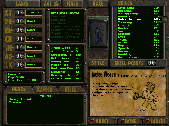 Fallout 2 - How to get 150 Percent Melee Weapons right at the start of Klamath - Arroyo - E9863A0