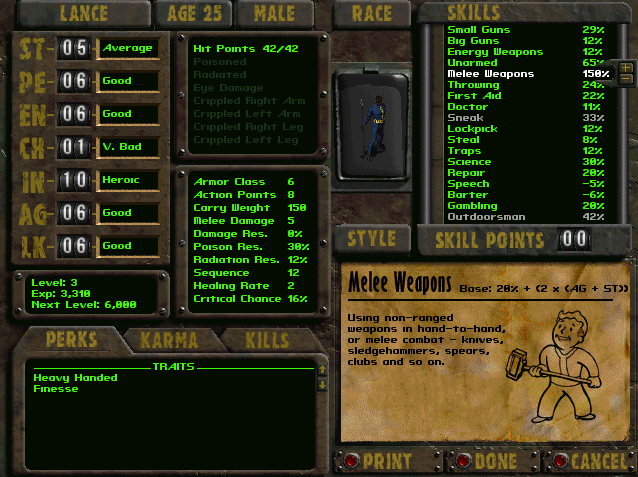 Fallout 2 - How to get 150 Percent Melee Weapons right at the start of Klamath - Klamath - 060E892