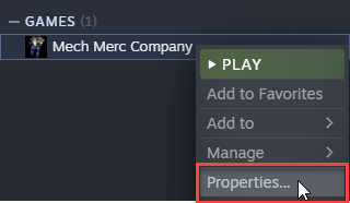 Mech Merc Company - How to Update MMC to Experimental Branch - Select MMC in Steam Library - DEFF914