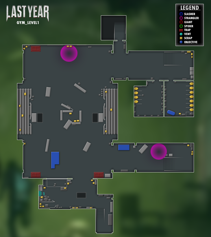 Last Year - Full topdown map layout of Gym ambush location - First Floor (Gym) - 6DBCD09