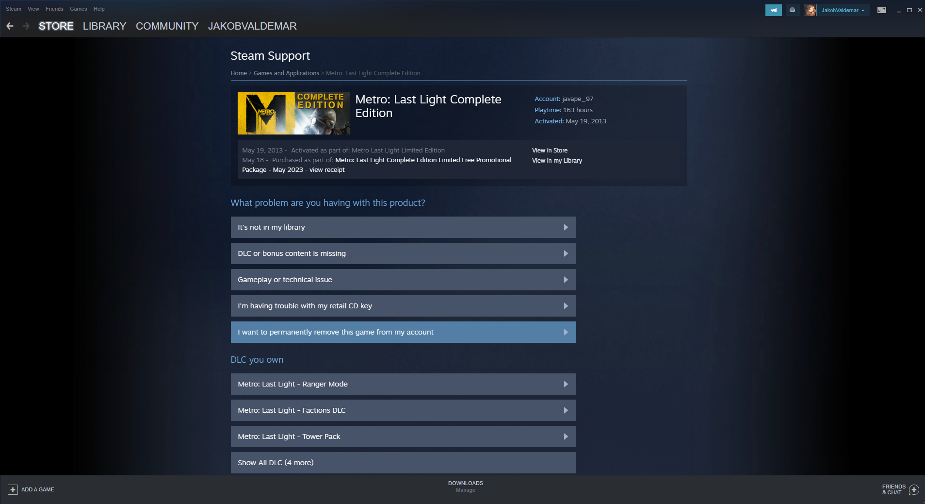 Metro: Last Light Complete Edition - How to get all the DLCs for free? - Deleting Metro LL from your Steam library - 964719F