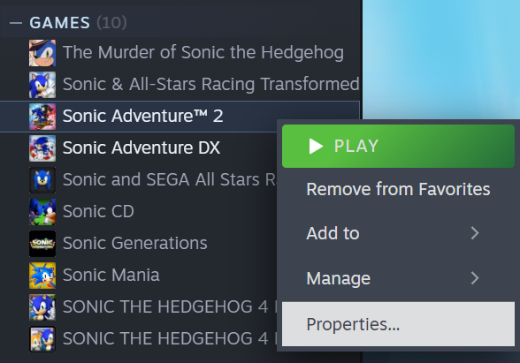 Sonic Adventure™ 2 - How to skip PC launcher - Step 2: Edit game properties - 6345DFC